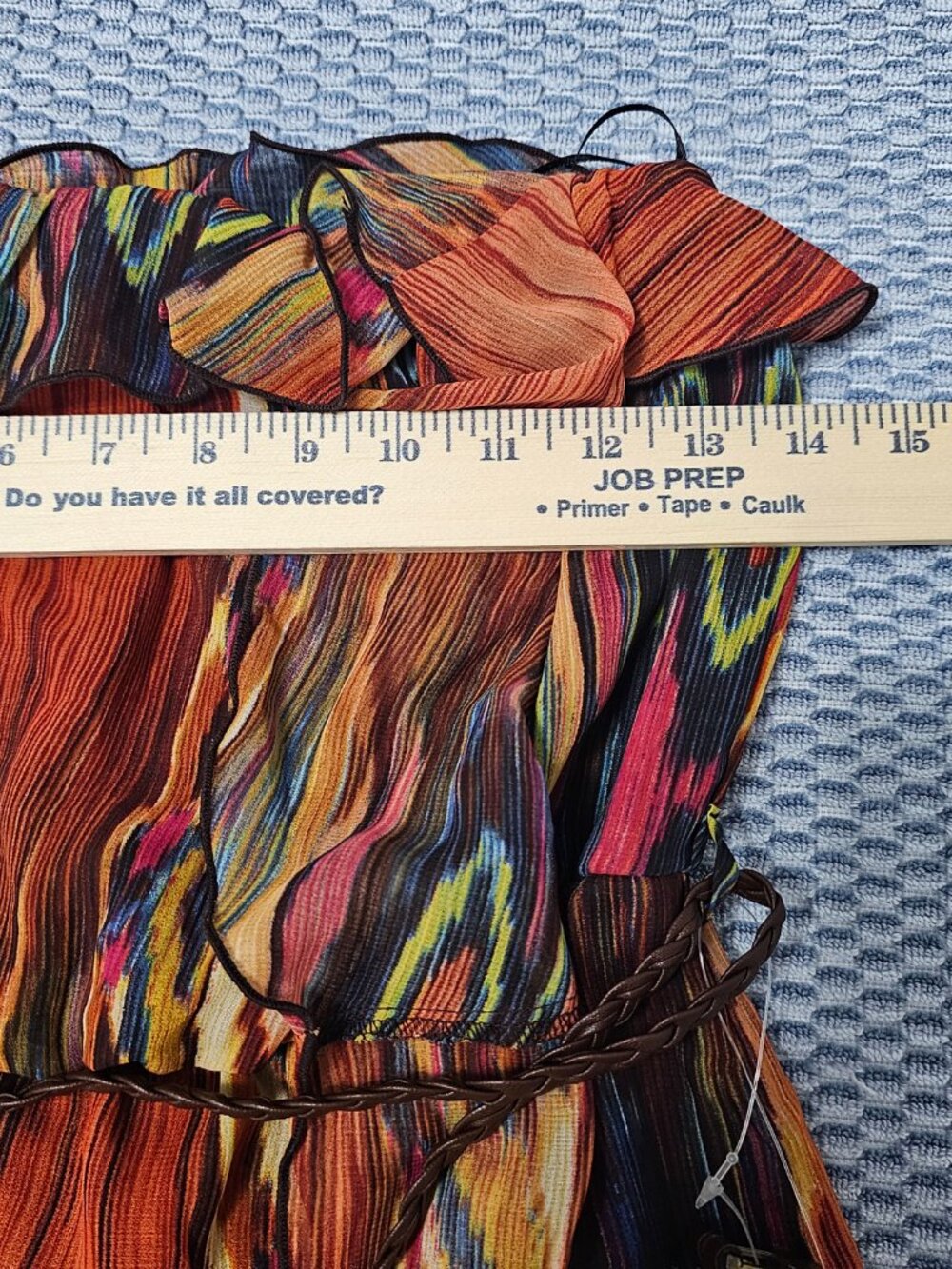 NEW Modern Love Strapless Ikat Mini Dress Ruffle Trim Belted Boho Size Small - Picture 6 of 7